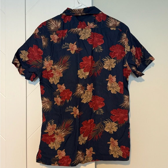 Celio Men’s Floral Button Up Shirt Navy Red Tan | Short Sleeve | Size S - Picture 8 of 9